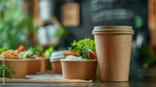 Fototapeta Naklejka Na Ścianę i Meble -  Organic Takeout Food in Convenient Packaging, Delicious Meal to Enjoy Anywhere