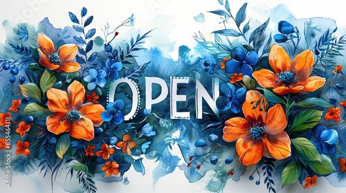 ilustration text  OPEN flower background