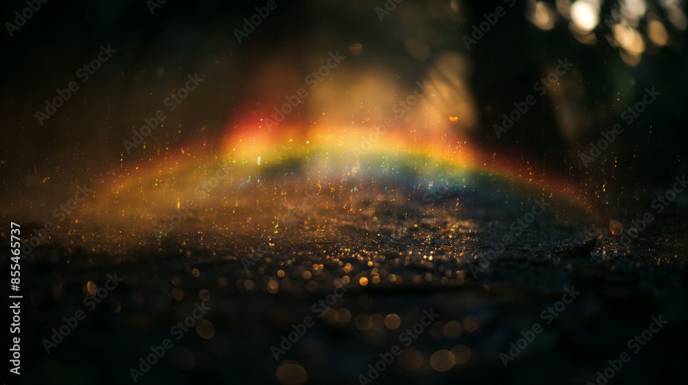 Photograph of the luminous rainbow park on black background, very small and blurry in center of frame, textured and grainy Photograph of the luminous rainbow park on black background, very small and blurry in center of frame, textured and grainy