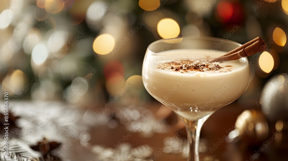 Festive Eggnog Cocktail with Cinnamon Stick in Cozy Holiday Setting Festive Eggnog Cocktail with Cinnamon Stick in Cozy Holiday Setting
