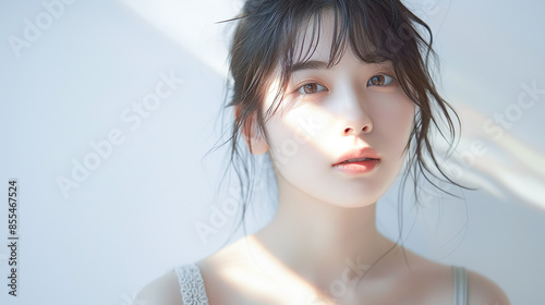 スキンケアのビューティーイメージの若い女性