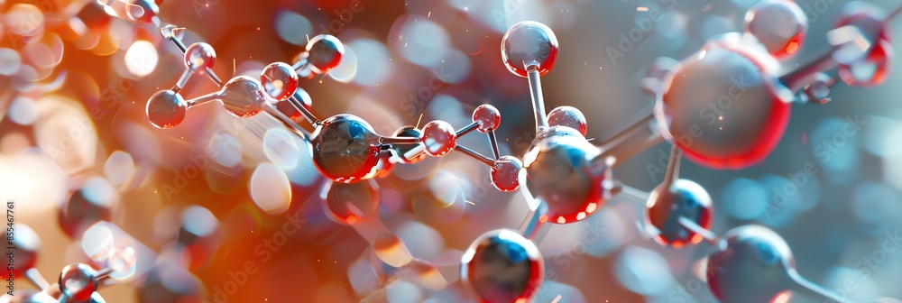 wallpaper illustration of molecules, biotechnology polygonal nanotechnology particle scientific, molecular substances, photographed with macro technique, HD, 16K,3:1