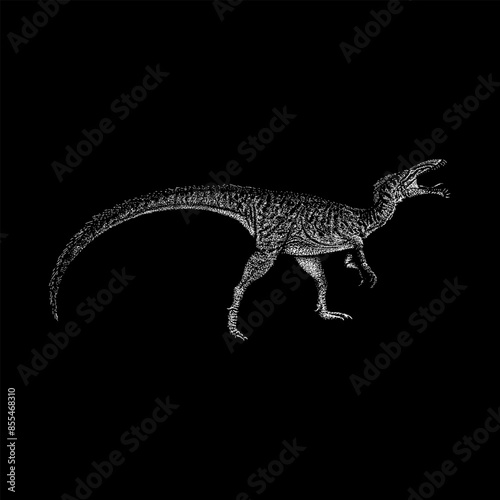 Masiakasaurus hand drawing vector isolated on black background.
