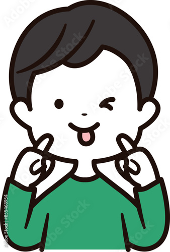 あかんべーをしている男の子の上半身のアイコンイラスト素材