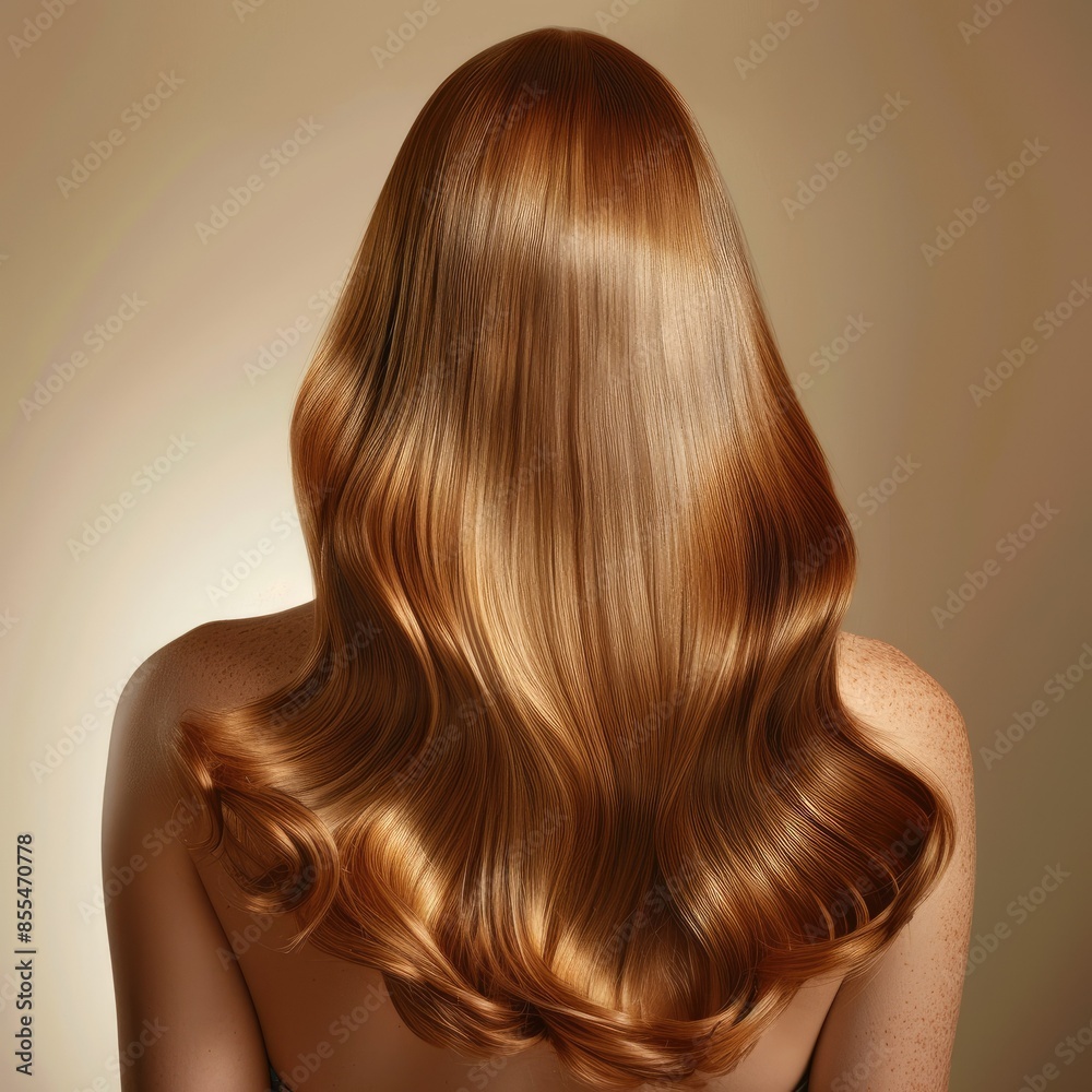 Fototapeta premium Woman's back with glossy, well-maintained hair in a professional photo studio, beauty concept