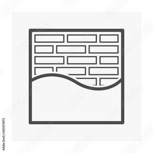 Brick wall and plastering vector icon. Natural material to build, masonry to panels wall, fence, retainer wall, fireplace and plastering mortar cement for architecture and construction building.