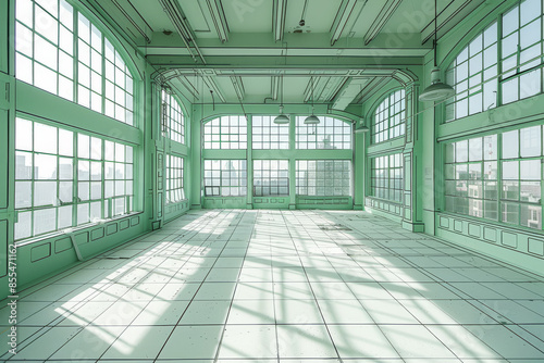 Bright white room with large windows and city view © VertigoAI