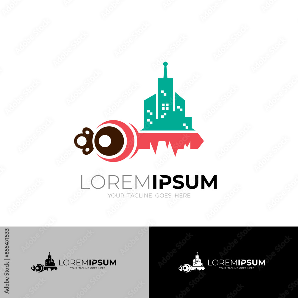 Building logo and kay design combination, simple flat icons Building logo and kay design combination, simple flat icons