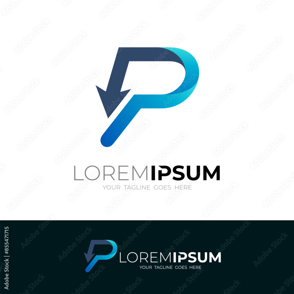 P logo and arrow design combination, business logos P logo and arrow design combination, business logos