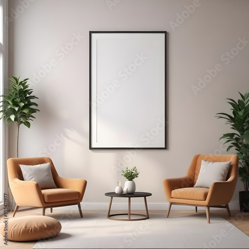 modern living room with sofa Interior mockup with house background. Modern interior in white sofa sat design. 3D render  © Ansaar