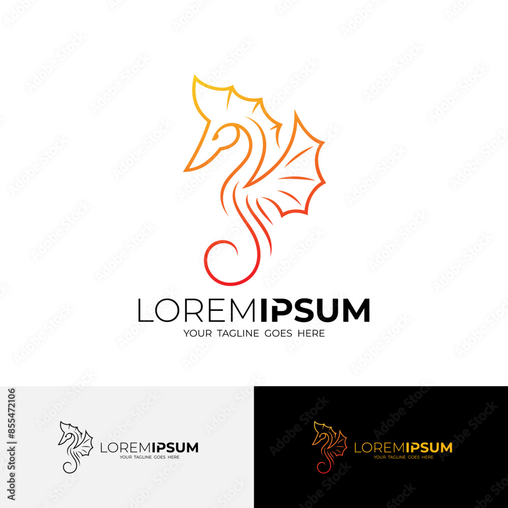 Fototapeta premium Seahorse logo with simple design template, line style logos