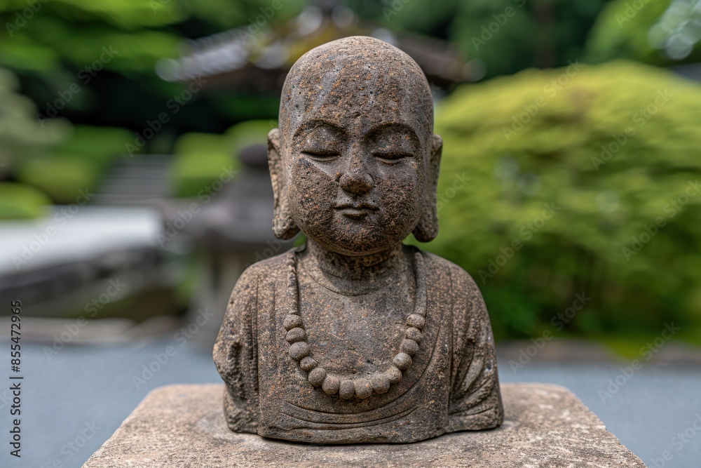 serene stone buddha statue in lush garden serene stone buddha statue in lush garden