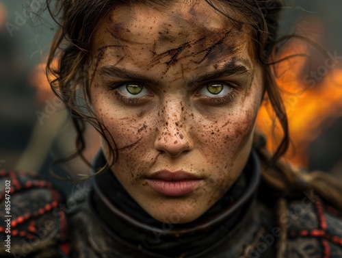 Intense gaze of a determined young woman