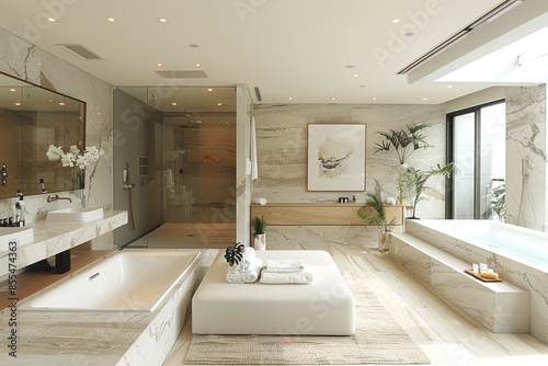 Modern bathroom with a large mirror and stylish decor