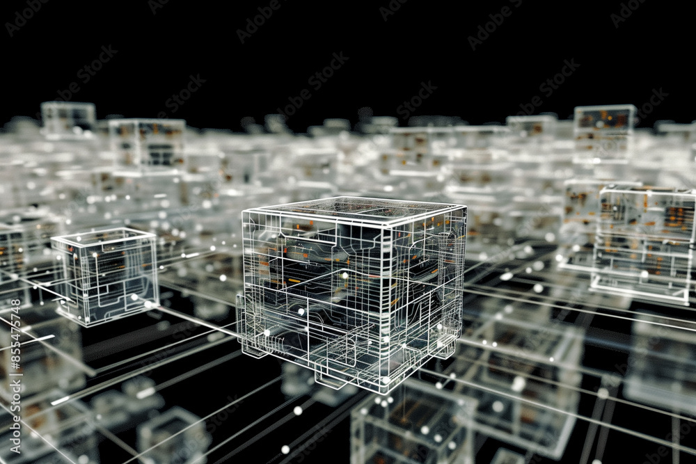 Obraz premium Abstract translucent electronics circuit board with glowing light white tone for background in concept technology, A.I., AI, digital, quantum computing