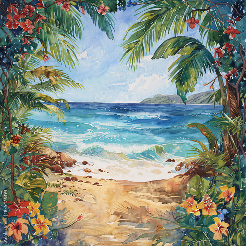 Watercolor Tropical Beach Background