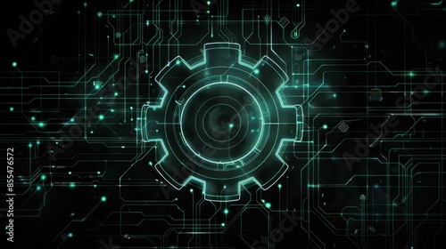 Simple outline of a gear with a digital interface, representing modern encryption technology © kimly