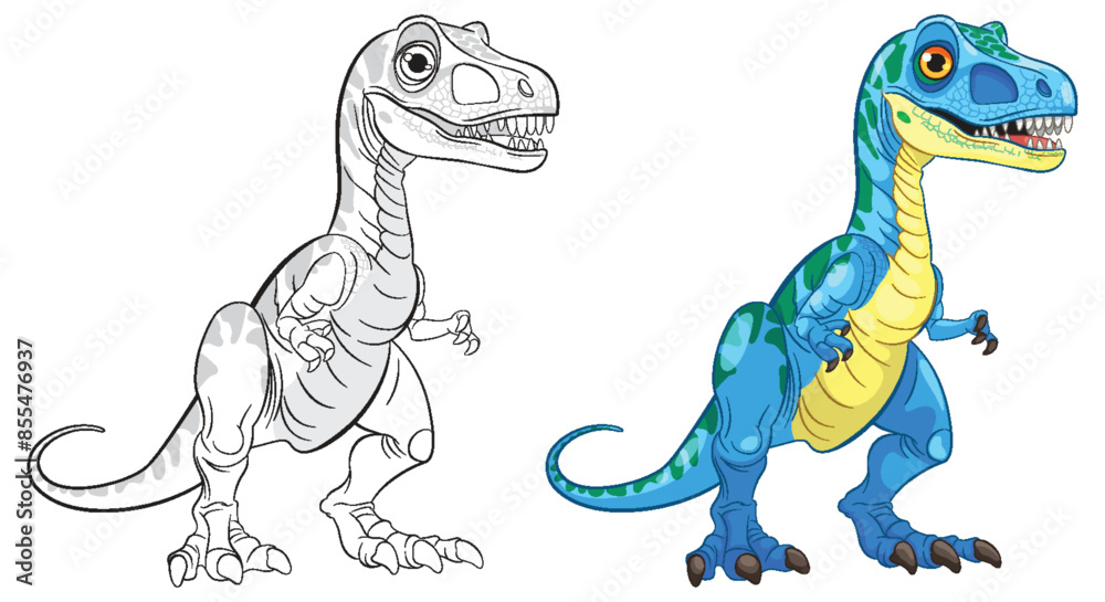 Obraz premium Vector art of a dinosaur in color and outline