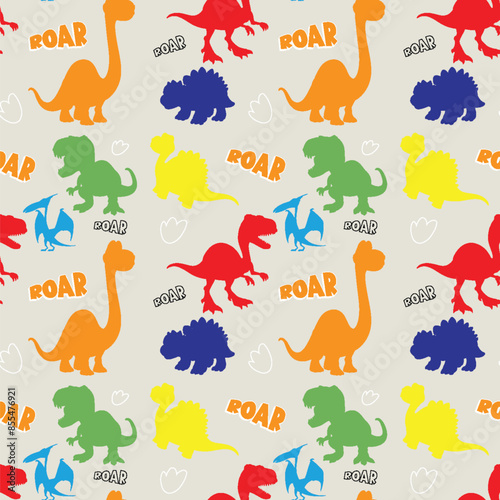 Bright dinosaurs with playful 'roar' text