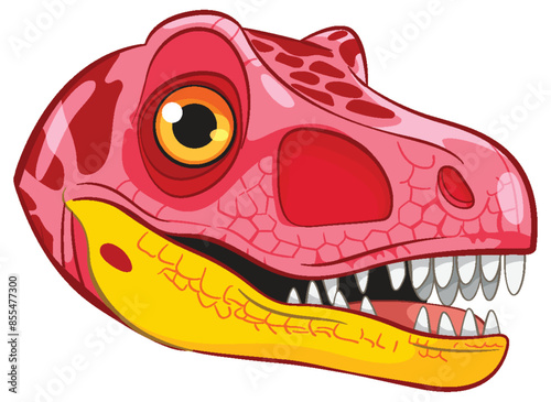 Brightly colored dinosaur head with sharp teeth
