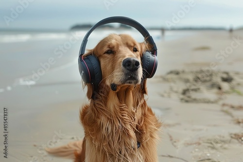 Safe and Sound: Golden Retriever Terrier Wears Headphones for July 4th Backyard Parade, Keep Your Pets Protected with Ear Plugs