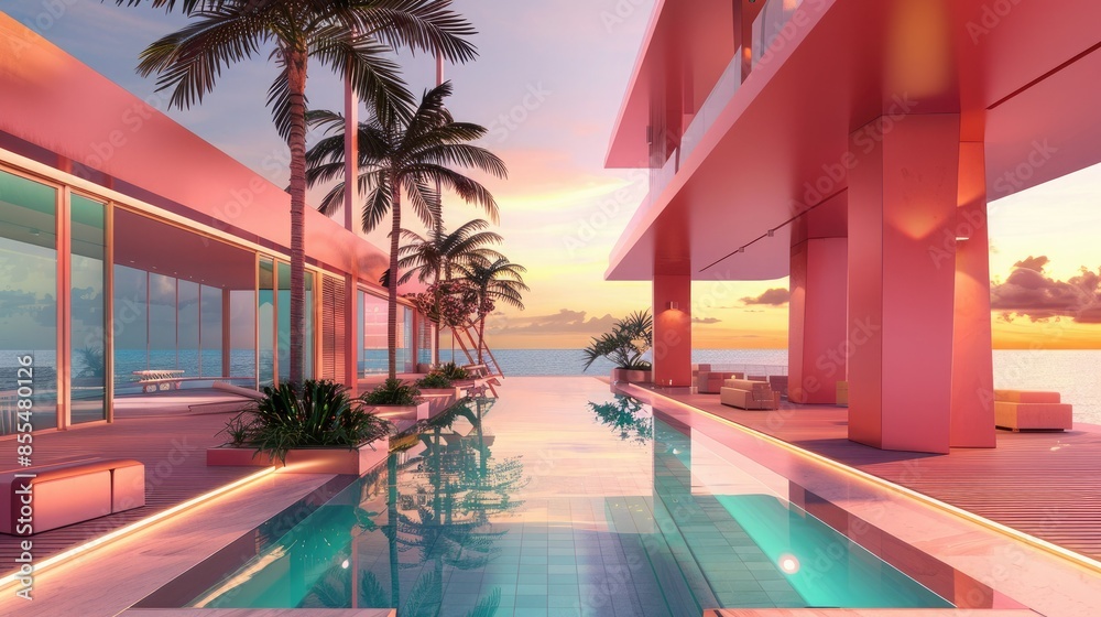 Modern luxury beachfront villa with an infinity pool, palm trees, and stunning ocean views at sunset, offering a serene tropical retreat. Modern luxury beachfront villa with an infinity pool, palm trees, and stunning ocean views at sunset, offering a serene tropical retreat.