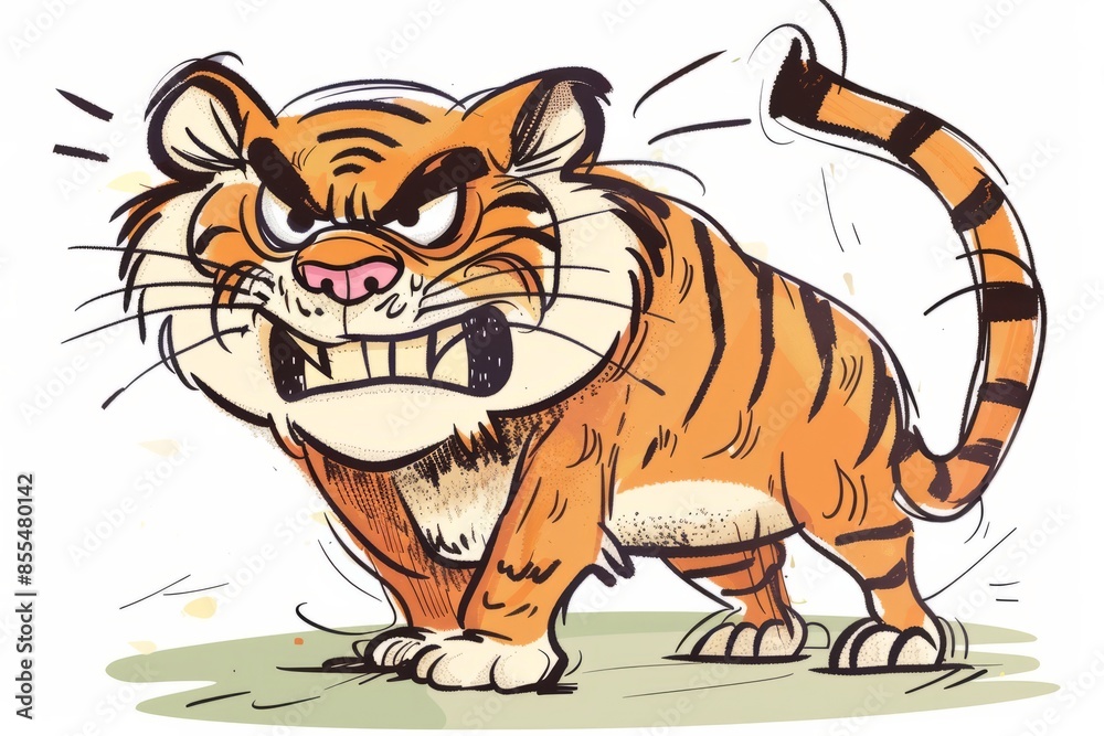 Cartoon cute doodles of an angry tiger with furrowed brows and bared teeth, Generative AI Cartoon cute doodles of an angry tiger with furrowed brows and bared teeth, Generative AI