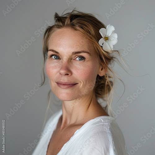 35-39 year old Beauty Russian women spa skin healthy on 100% isolate white background. photo