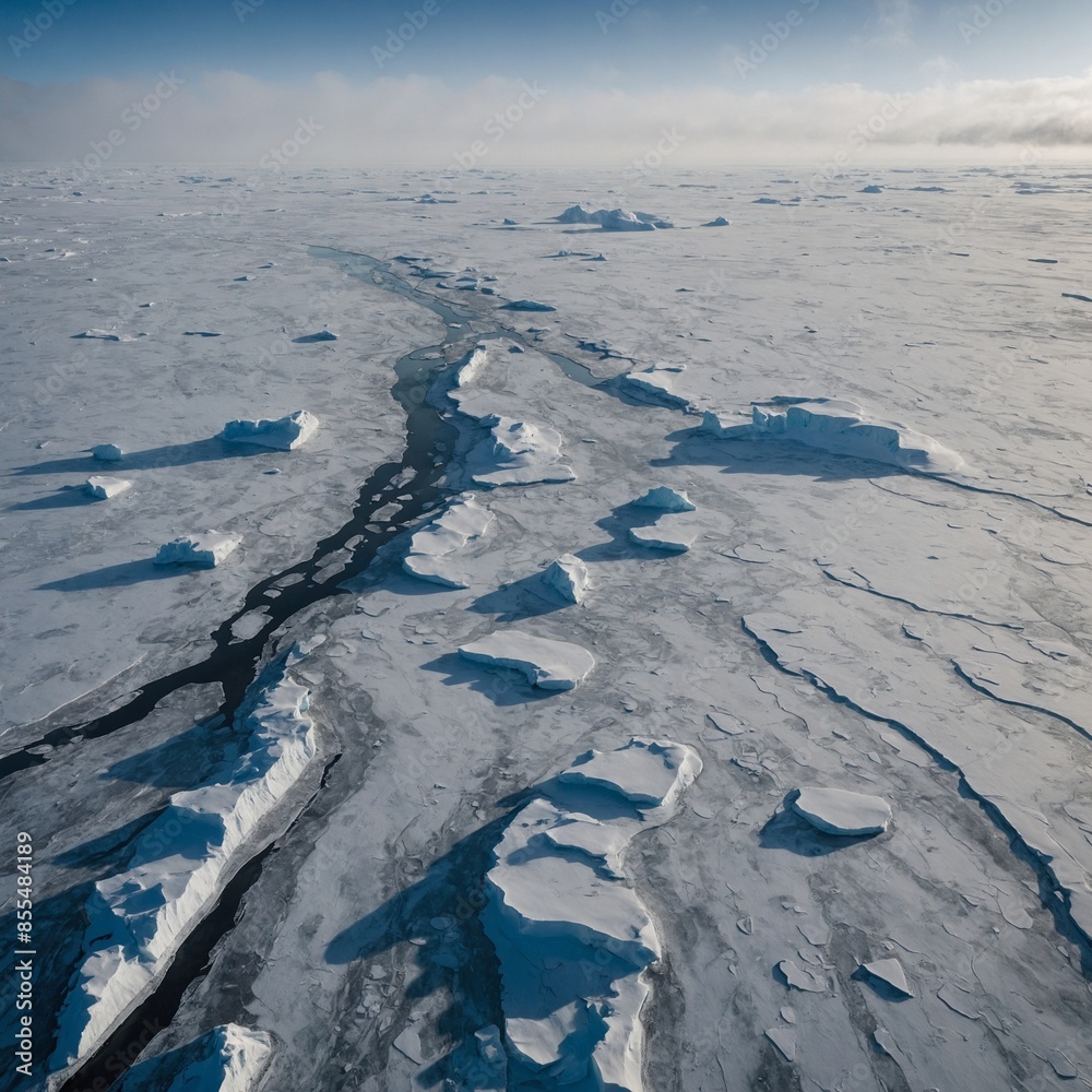 Fototapeta premium Arctic Expedition: Write about a team of explorers trekking across a frozen tundra, using weathered maps to trace the footsteps of early polar expeditions on Map Day.