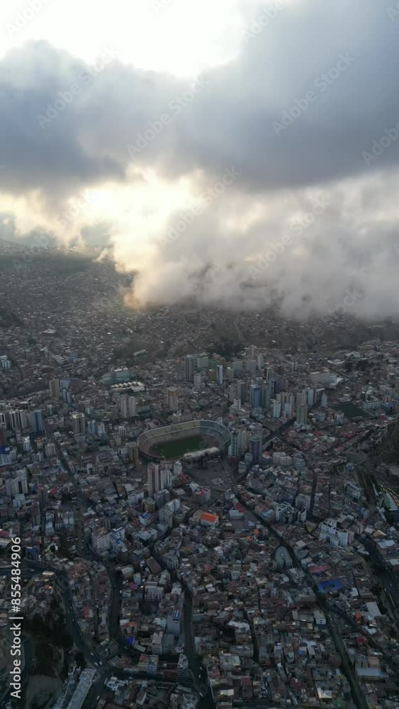 Aerial video over the capital city of La Paz in the evening in Blovia, South America Aerial video over the capital city of La Paz in the evening in Blovia, South America