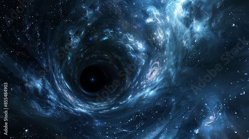 Black hole in space, event horizon, abstract space wallpaper, universe filled with stars.