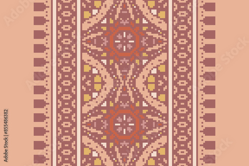 Traditional Floral pixel art seamless pattern. Vector Design for fabric, tile, embroidery, carpet, background, and wallpaper.