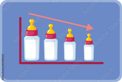 Natality Decreasing of Formula Shortage Concept Vector Illustration. Warning graph about demographic decline and aging problem 
