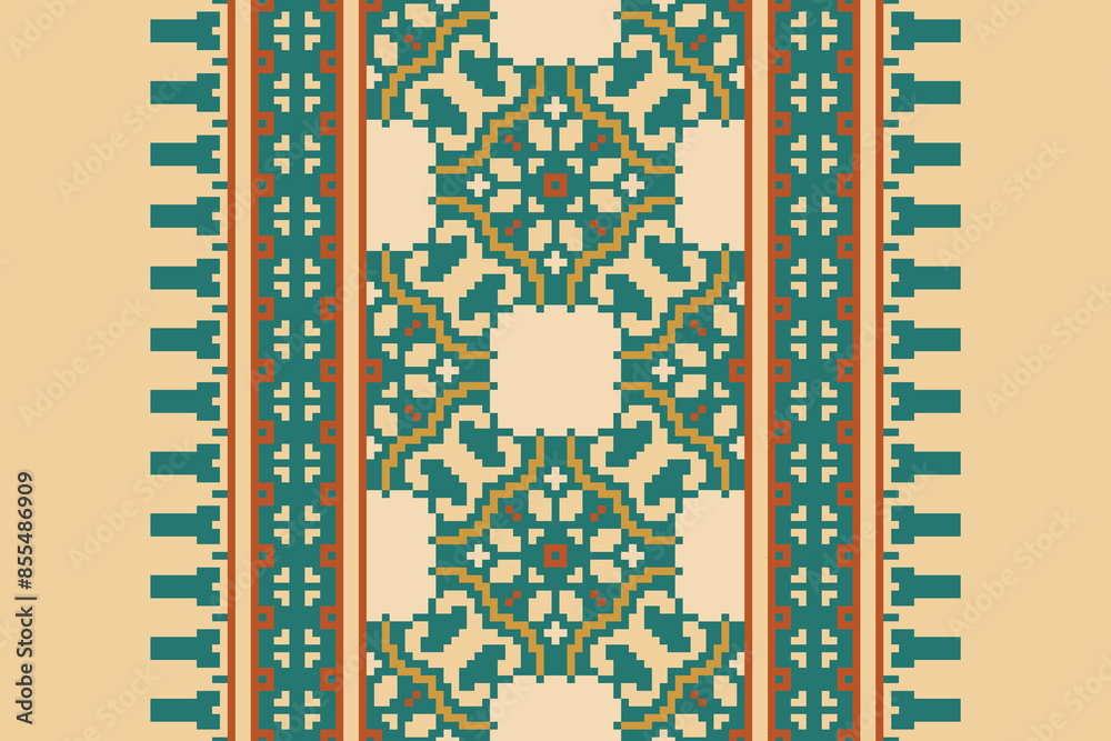 Traditional Floral pixel art seamless pattern. Vector Design for fabric, tile, embroidery, carpet, background, and wallpaper. Traditional Floral pixel art seamless pattern. Vector Design for fabric, tile, embroidery, carpet, background, and wallpaper.