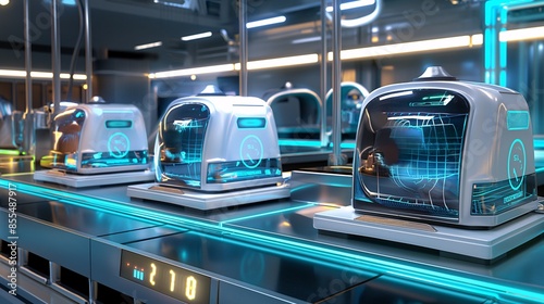 Automated lines producing toasters, mixers, and other kitchen gadgets. photo