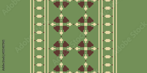 Traditional Floral pixel art seamless pattern. Vector Design for fabric, tile, embroidery, carpet, background, and wallpaper.