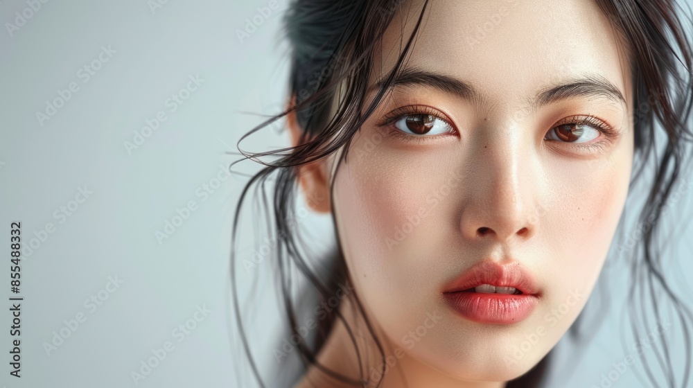 Clean asian woman face and fresh skin for fashion and beauty care ads Clean asian woman face and fresh skin for fashion and beauty care ads