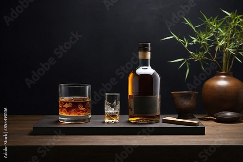 Wallpaper Mural Traditional Japanese Whisky Setup: a minimalist arrangement featuring a bottle of Japanese whisky Torontodigital.ca