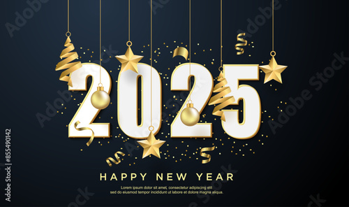 Luxury happy new year 2025 with black background. happy new year 2025.