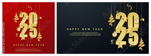 Luxury happy new year 2025. on set square background
