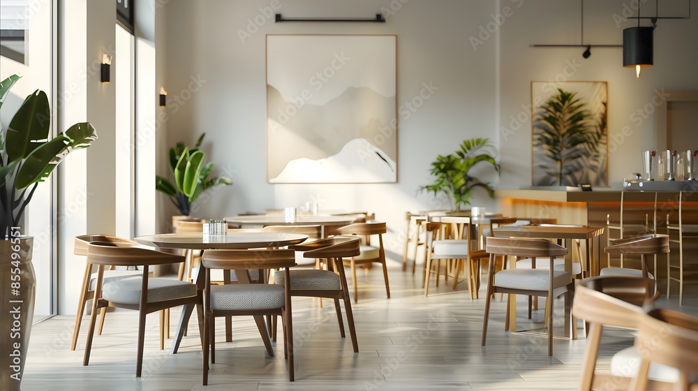 Restaurant tables and chairs, warm and modern style restaurant, decoration renderings Restaurant tables and chairs, warm and modern style restaurant, decoration renderings