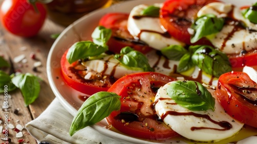 A refreshing plate of caprese salad with ripe tomatoes, fresh mozzarella