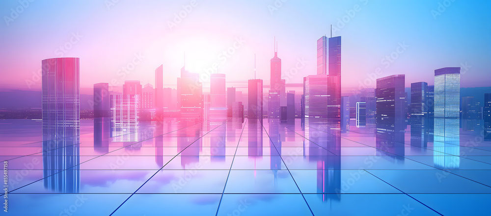 High-rise buildings in commercial district with colorful sky white cloud.Empty modern business office skyscrapers.bright and clean high tech office background