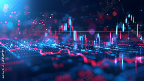 Wallpaper Mural 
Perspective view of stock market growth, business investing and data concept with digital financial chart graphs, diagrams and indicators on dark blue blurry background Torontodigital.ca