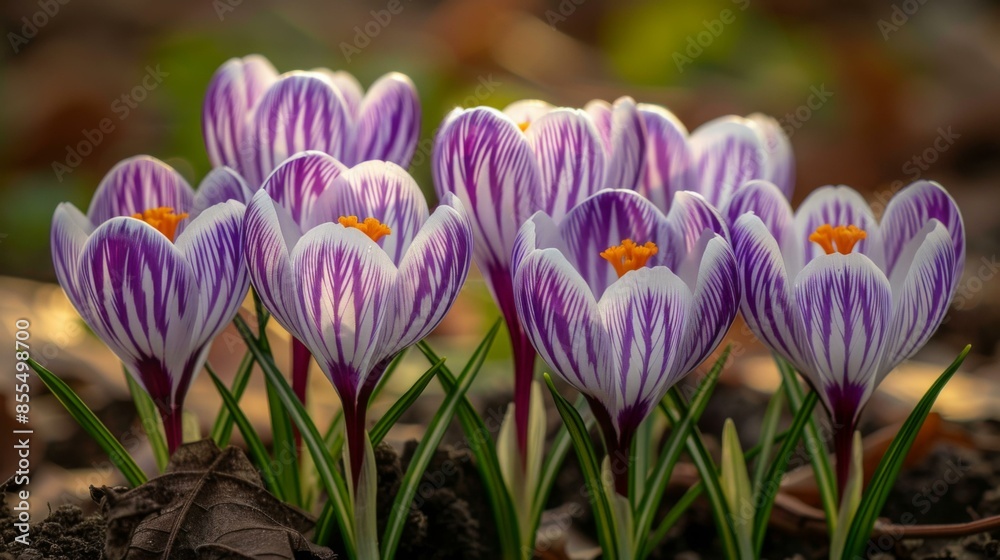 Purple crocus flowers in bloom. AI. Purple crocus flowers in bloom. AI.