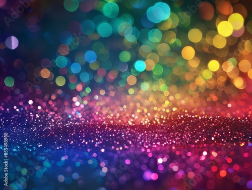 Abstract rainbow backdrop with sparkling, blurred bokeh lights