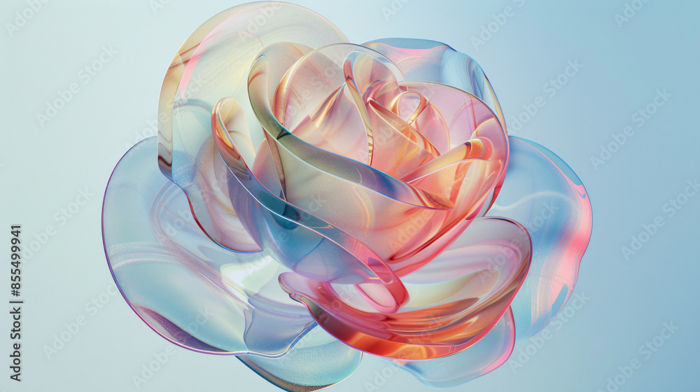 Abstract glass rose with colorful petals with copy space text for art, design, and nature. Abstract glass rose with colorful petals with copy space text for art, design, and nature.