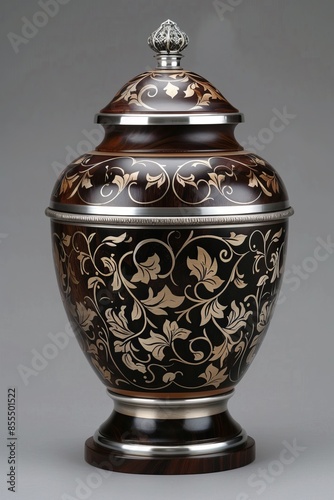 Elegant engraved funeral urn isolated for memorial and remembrance ceremonies