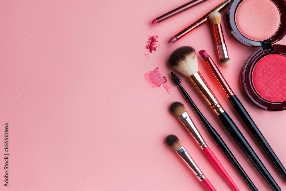 Copy space composition showcasing trendy makeup items. Copy space composition showcasing trendy makeup items.