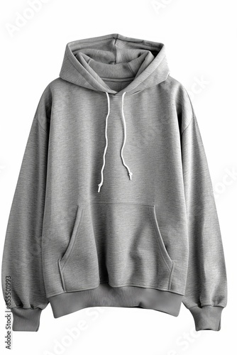 Blank grey hoodie sweatshirt for casual fashion and comfort isolated on white background © Denis